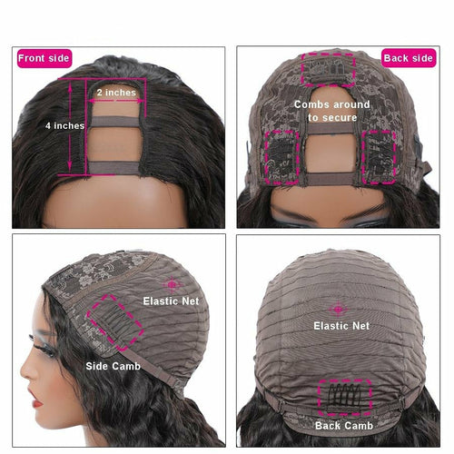 U Part Wig Water Wave Human Hair Wigs For Black Women Brazilian Remy H