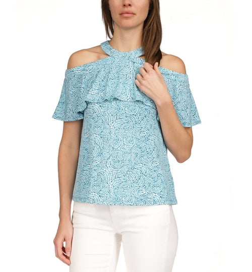 MICHAEL KORS Womens Zippered Cold Shoulder Ruffled Unlined Short