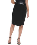 Women's Faux Leather Trim Pencil Skirt