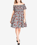 City Chic Trendy Plus Size Cotton Smocked Off The Shoulder Dress