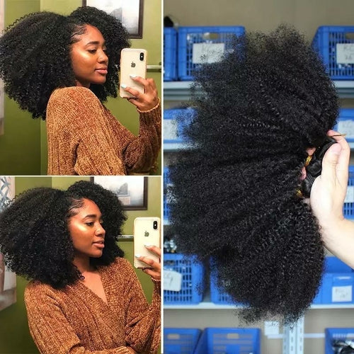 BeuMax 10A Grade 3/4 Afro Kinky Curly Bundles with 4x4 Closure