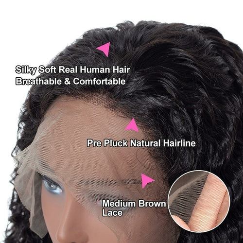 Deep Wave 13x6 Transparent Lace Frontal Brazilian Human Hair Wigs