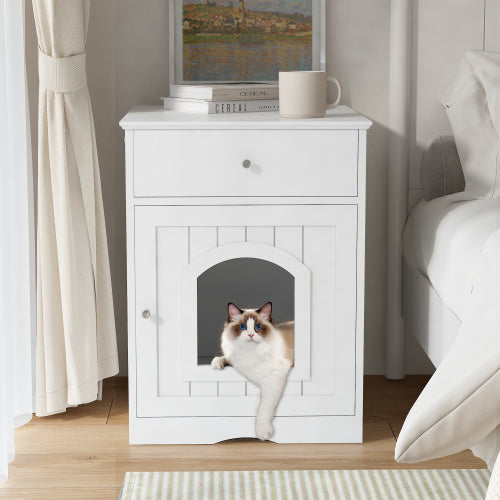 Wooden Pet House Cat Litter Box Enclosure with Drawer