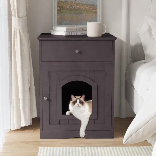 Wooden Pet House Cat Litter Box Enclosure with Drawer