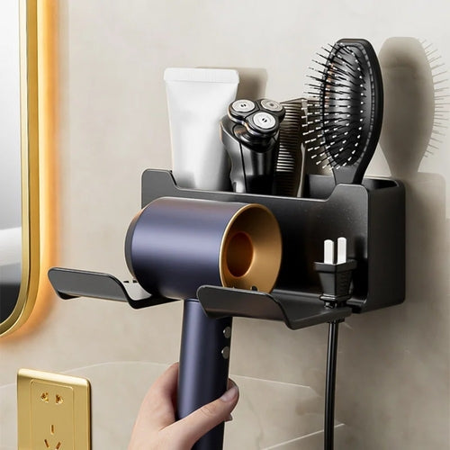 No-Drill Hair Dryer Holder Wall Mount, Bathroom Organizer for Dryer