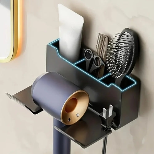 No-Drill Hair Dryer Holder Wall Mount, Bathroom Organizer for Dryer