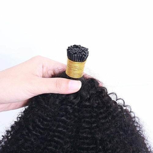 Mongalian Afro Kinky Curly i Tip Microlinks Braiding Human Hair Extens